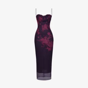 Aiza Floral Stretch Mesh Maxi Dress House Of Cb, Grape