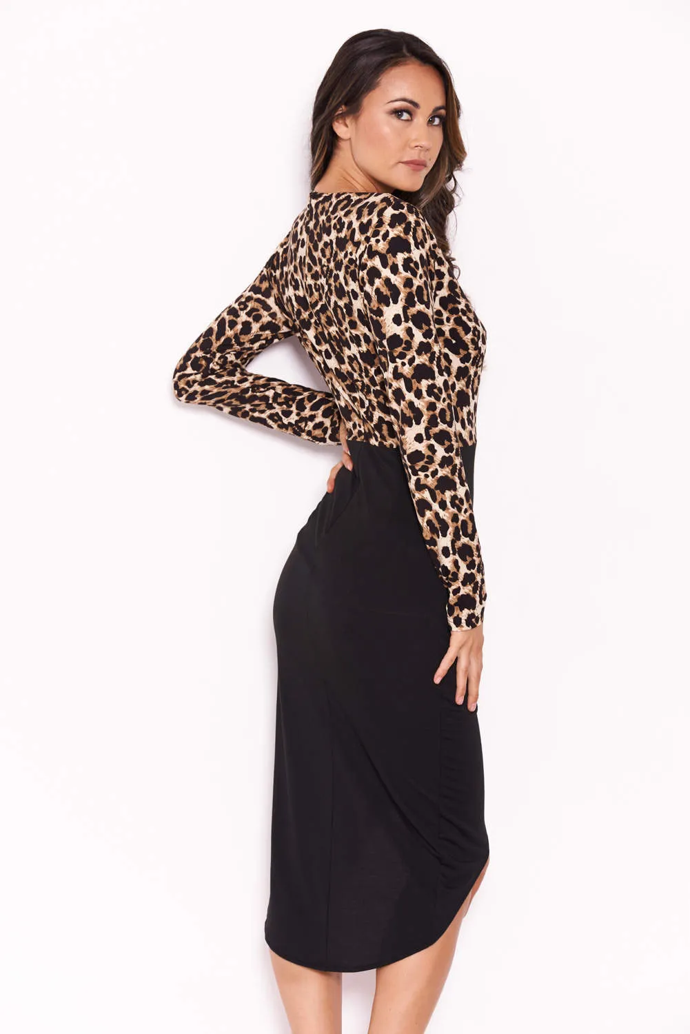 Animal Print Wrap Midi Dress