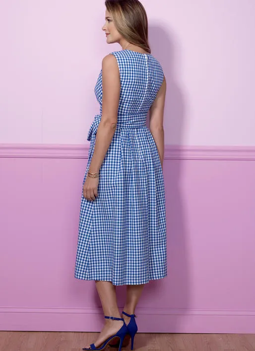 B6446 Misses' Pleated Wrap Dresses with Sash