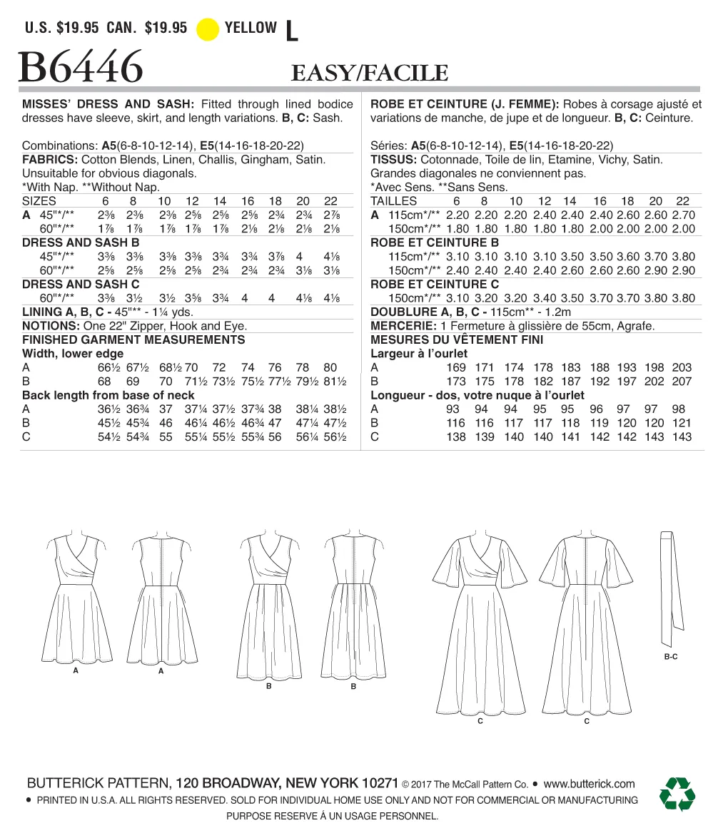 B6446 Misses' Pleated Wrap Dresses with Sash