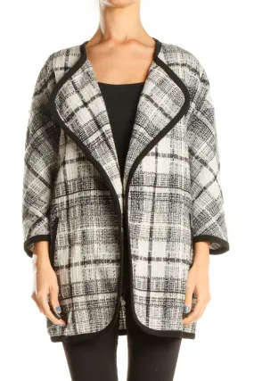 Beige Black Plaid Blazer Coat