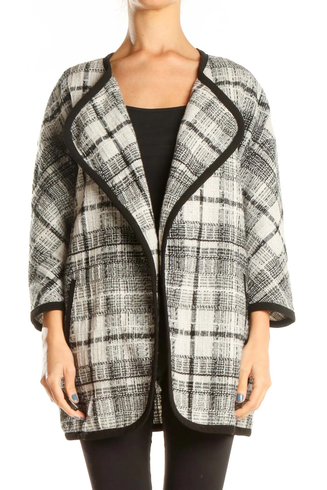 Beige Black Plaid Blazer Coat