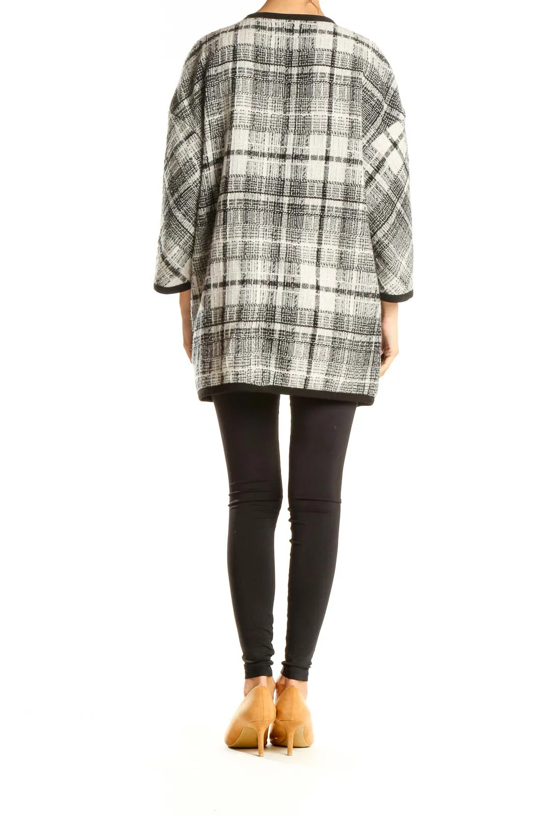 Beige Black Plaid Blazer Coat