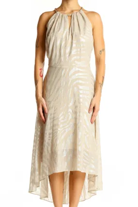 Beige Metallic Halter Neck Midi Dress