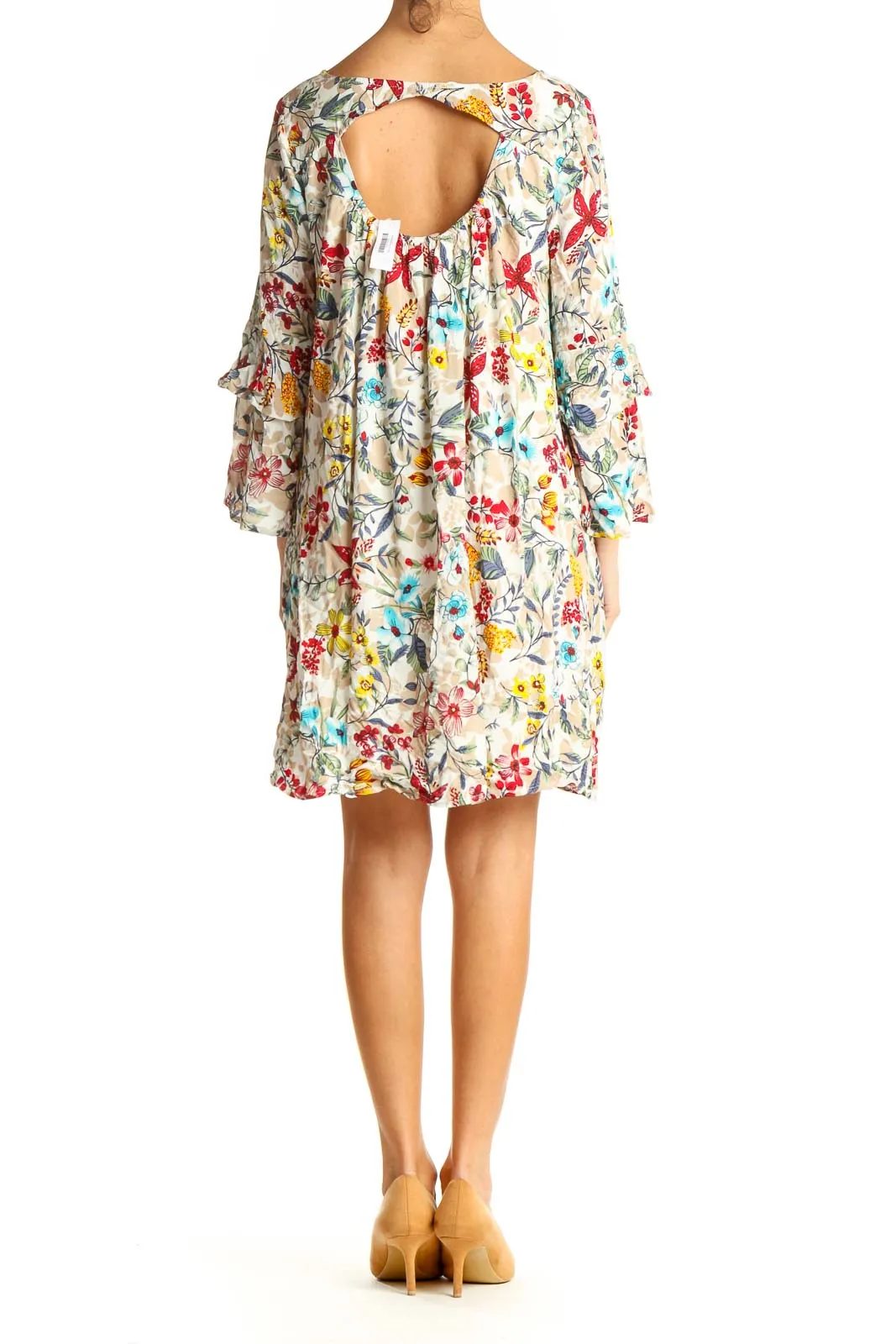 Beige Tropical Print Holiday Shift Dress