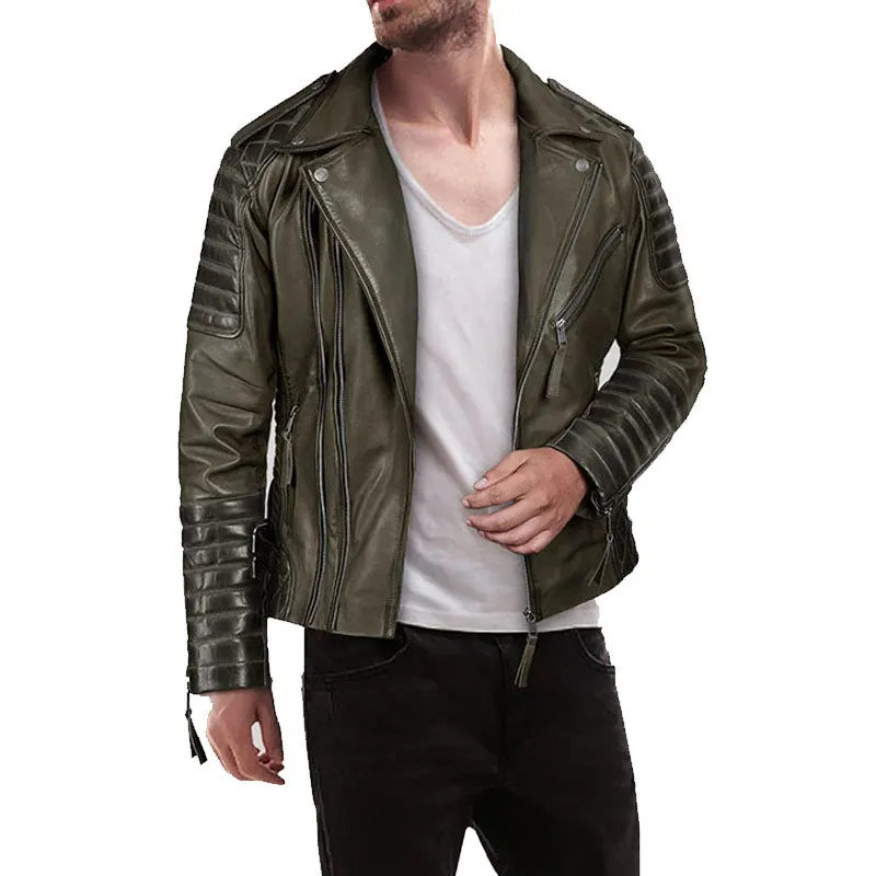 Best Style Fashion Biker Leather Charles Burnt Olive Jacket