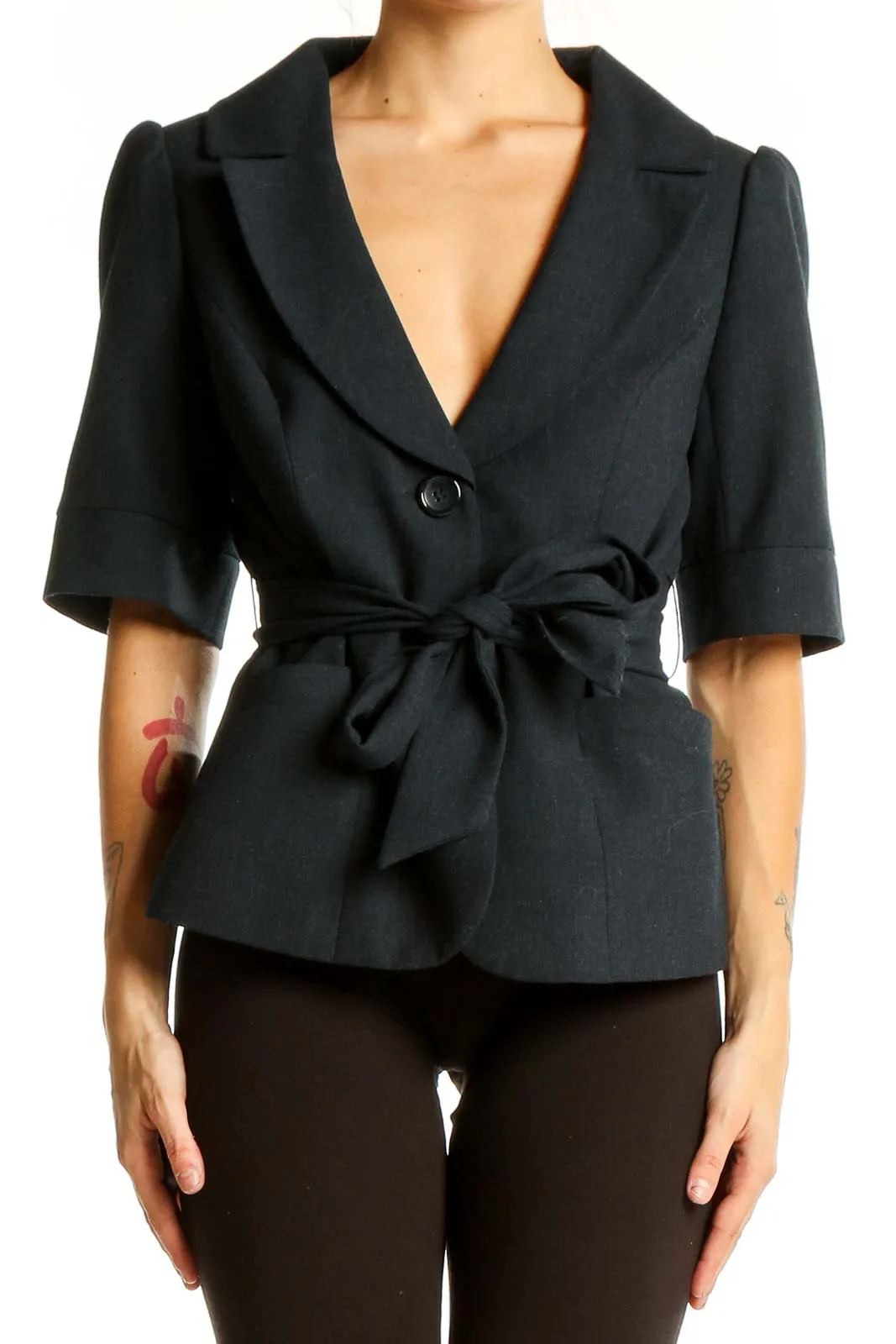 Black Belted Short-Sleeve Blazer