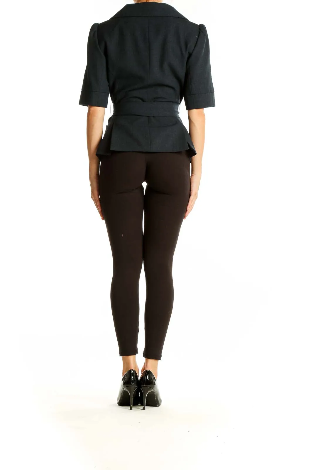 Black Belted Short-Sleeve Blazer