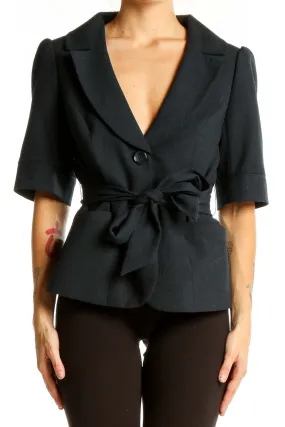 Black Belted Short-Sleeve Blazer