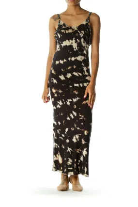 Black Brown Blue Tie Dye Back V-Neck Mirror Appliques Maxi Dress