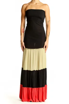 Black Colorblock Strapless Maxi Dress