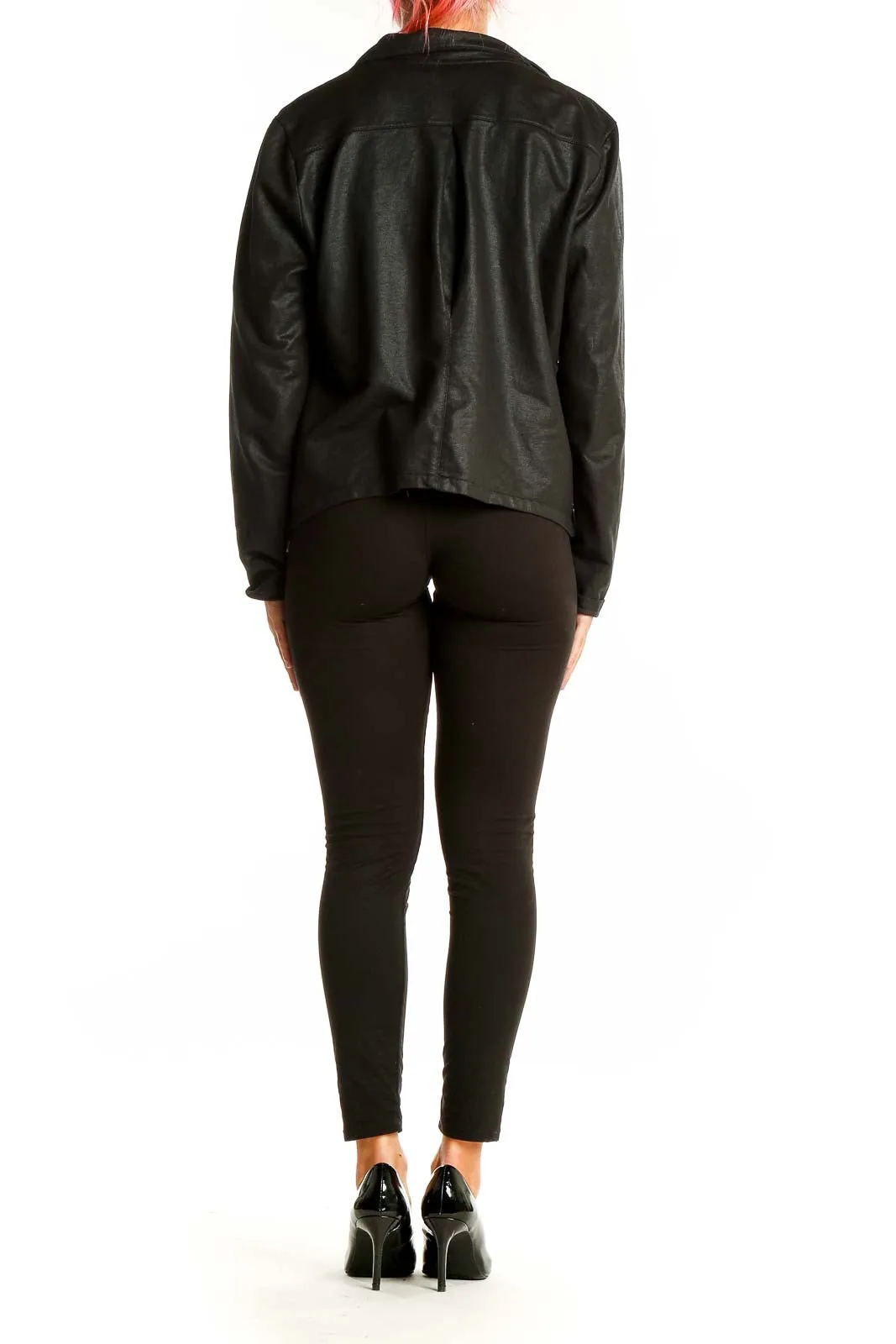 Black Cotton Blend Moto Jacket