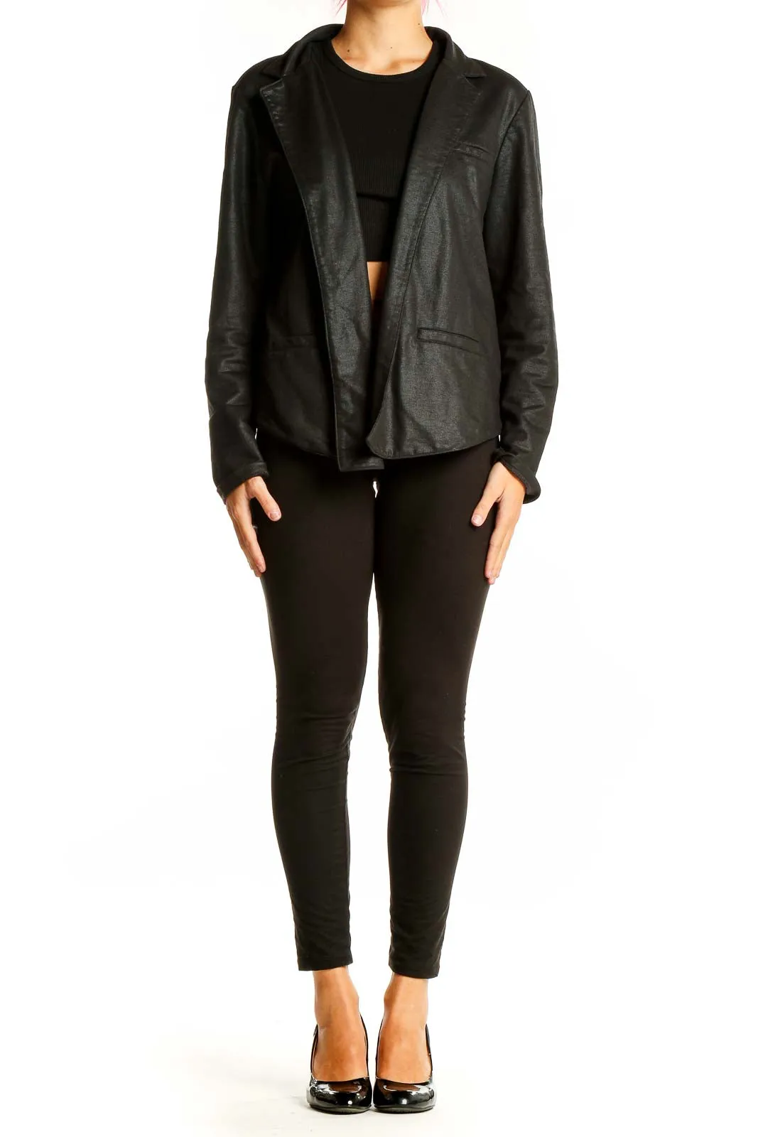 Black Cotton Blend Moto Jacket