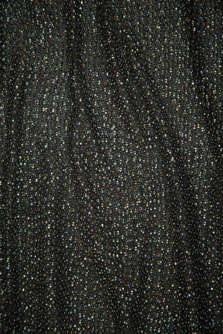 Black Dark Copper Sequins & Beads on Silk Chiffon Fabric