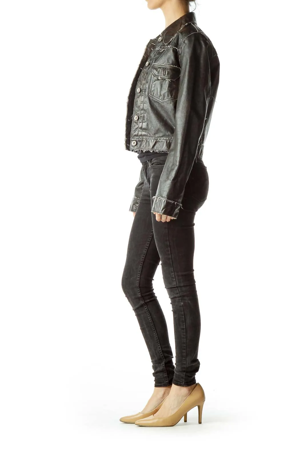 Black Distressed Leather Jacket