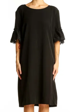 Black Elegant Shift Dress with Lace Bell Sleeves