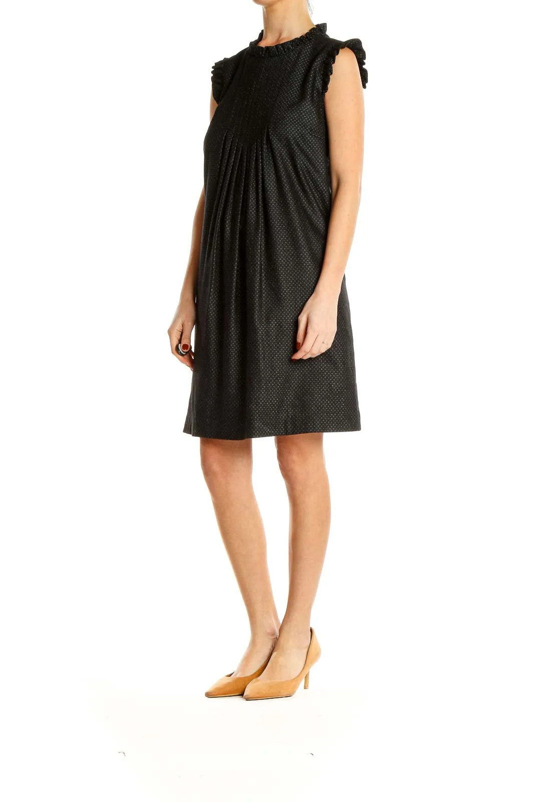 Black Polka Dot Pleated Shift Dress