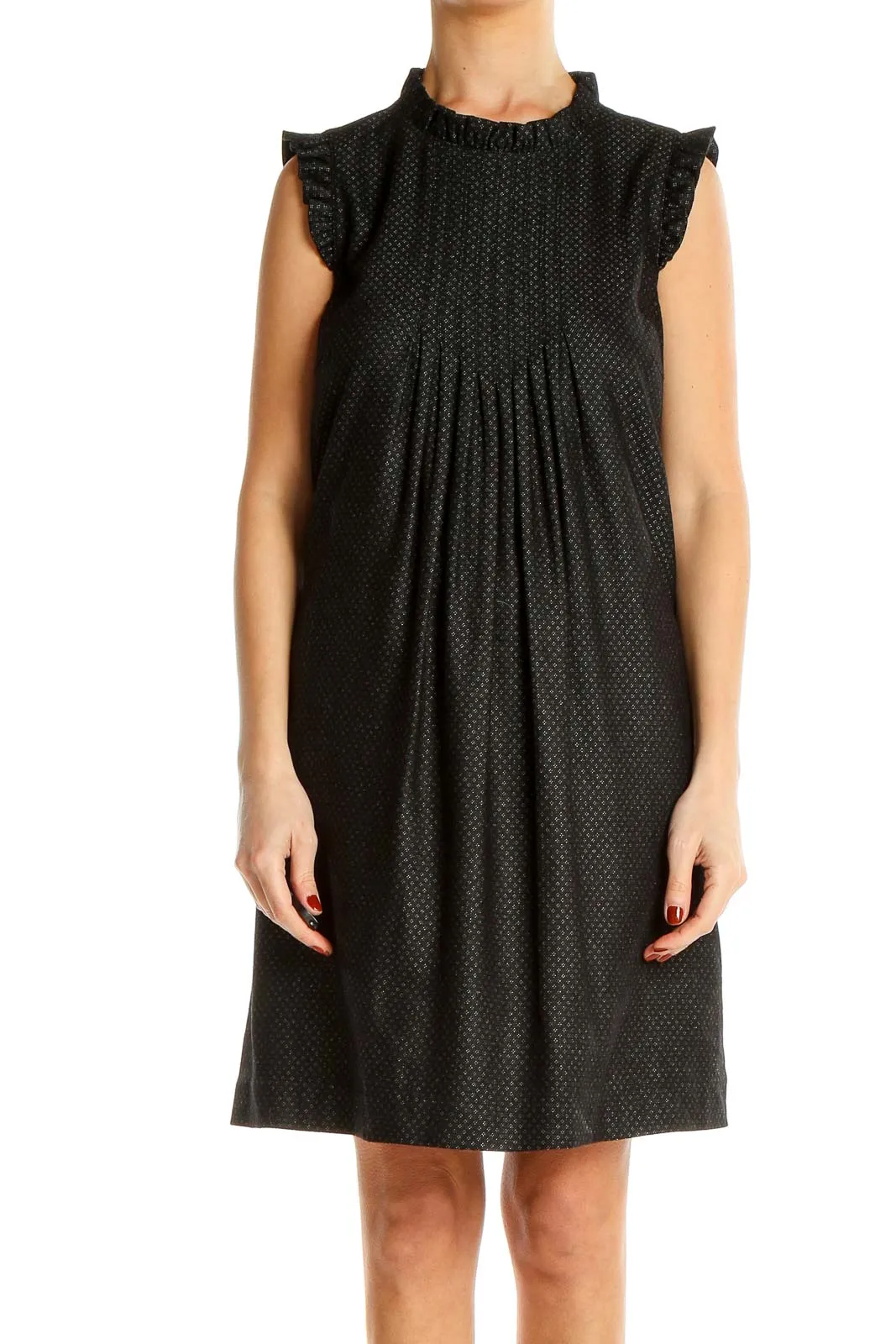 Black Polka Dot Pleated Shift Dress