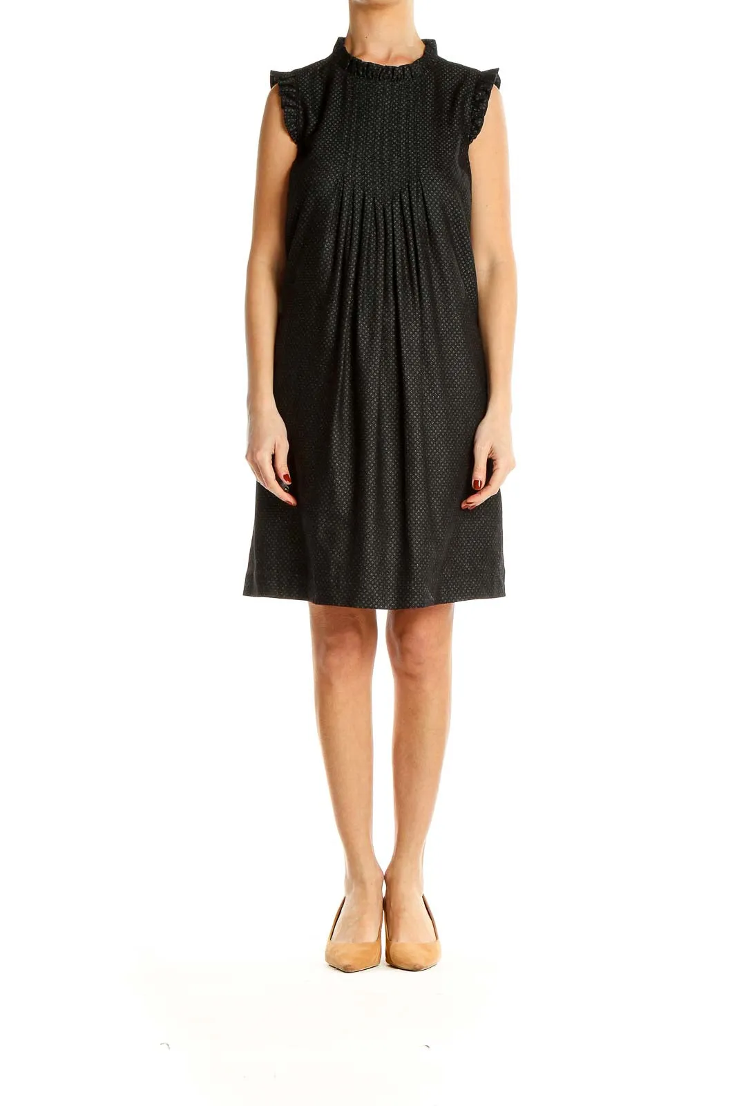 Black Polka Dot Pleated Shift Dress