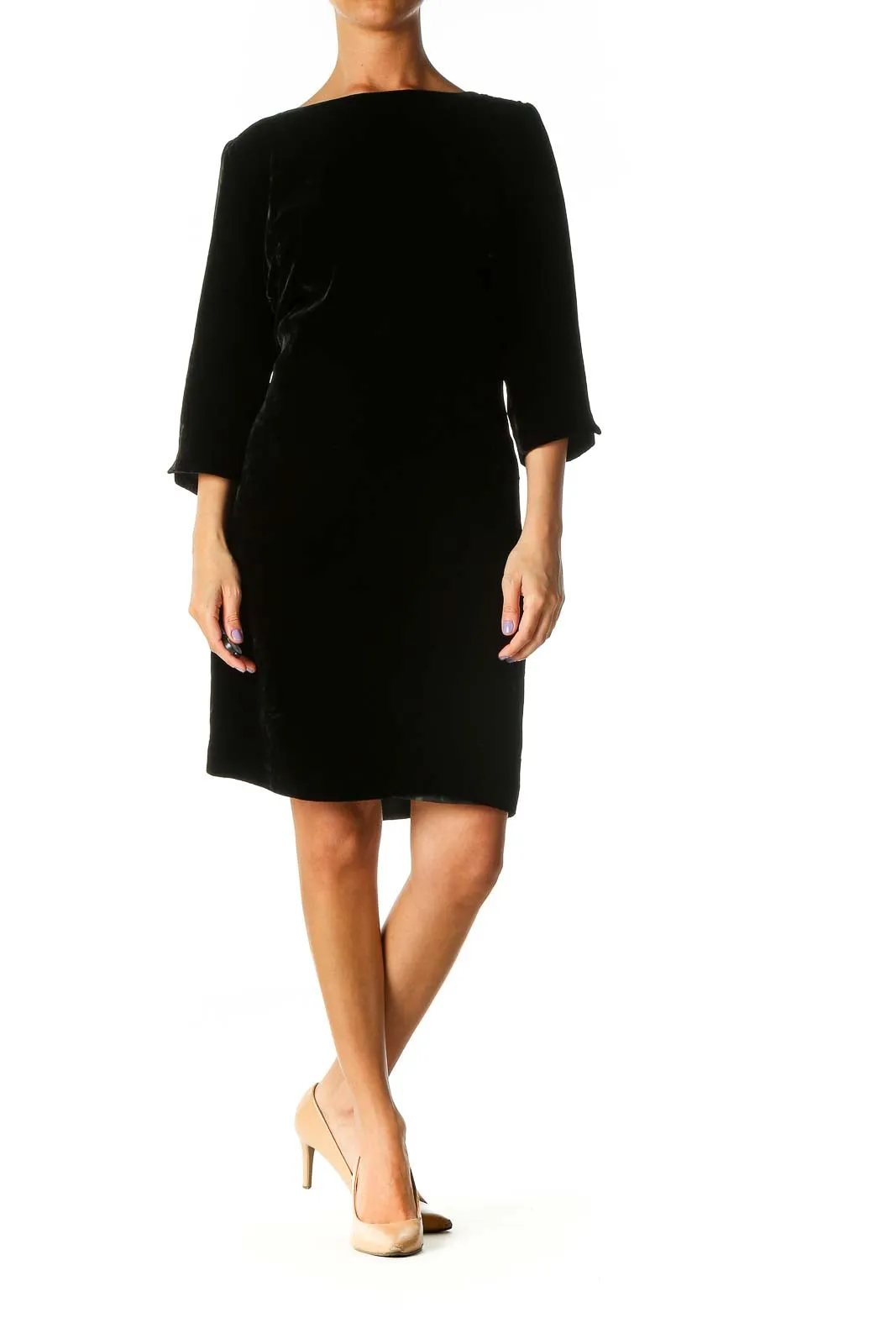 Black Textured Classic Shift Dress