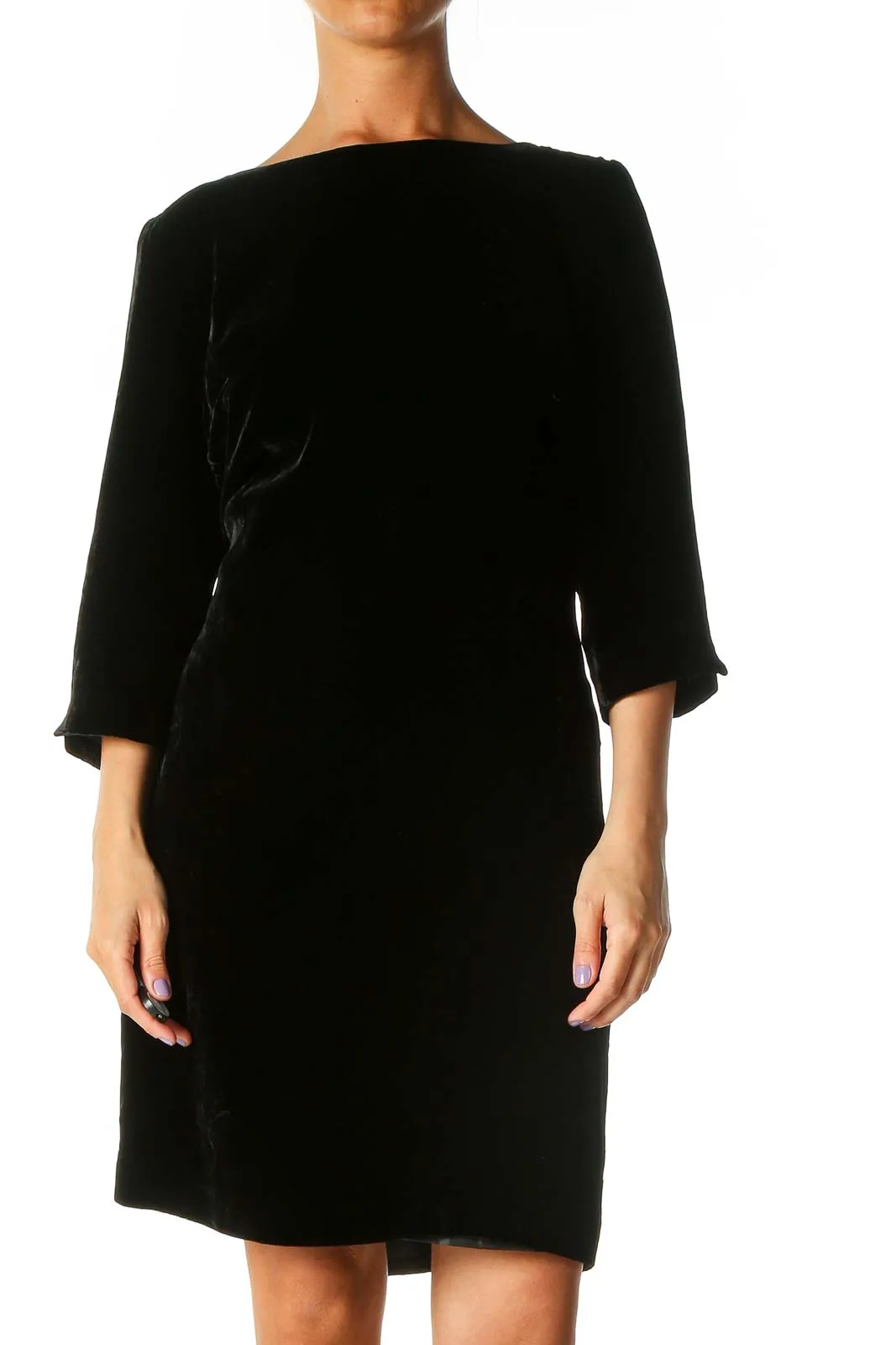 Black Textured Classic Shift Dress