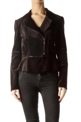 Black Velvet Peplum Bomber Jacket