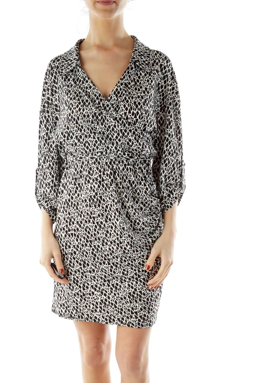 Black White Print Wrap Dress