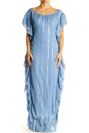 Blue Metallic Ruffled Maxi Dress