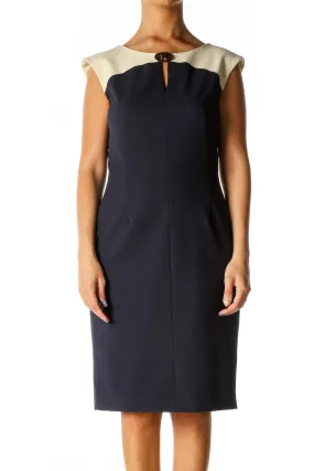 Blue Solid Work Shift Dress