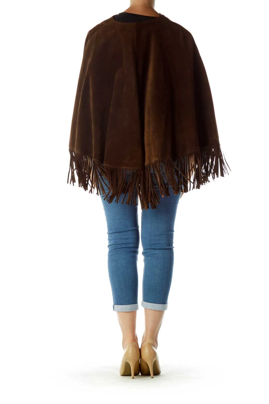 Brown Suede Fringe Poncho