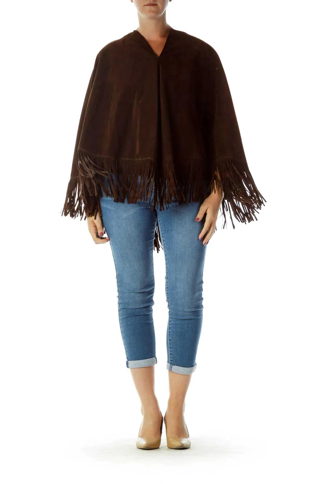 Brown Suede Fringe Poncho