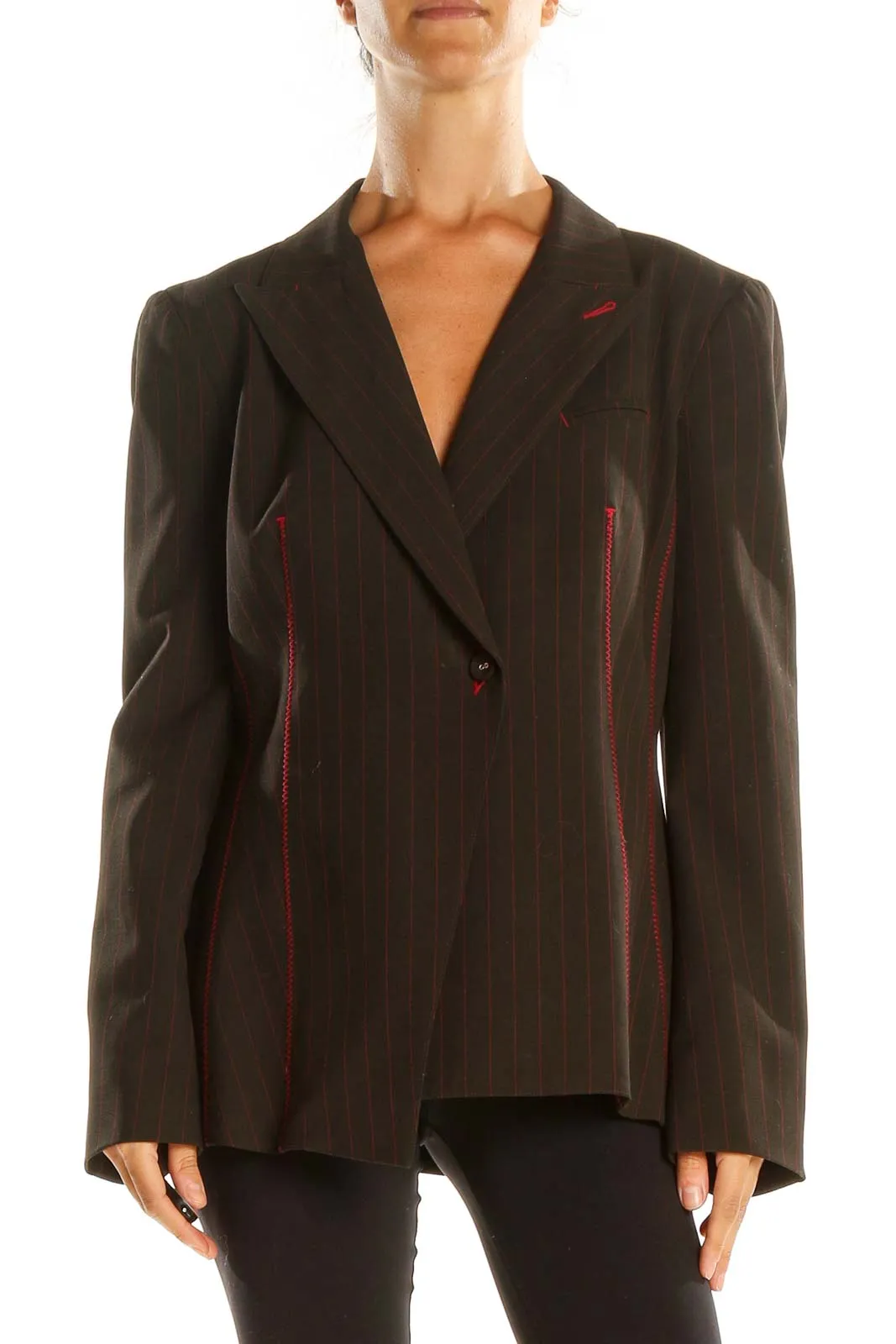 Brown Vintage Blazer With Red Pin Stripes