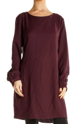 Burgundy Long Sleeve Shift Dress