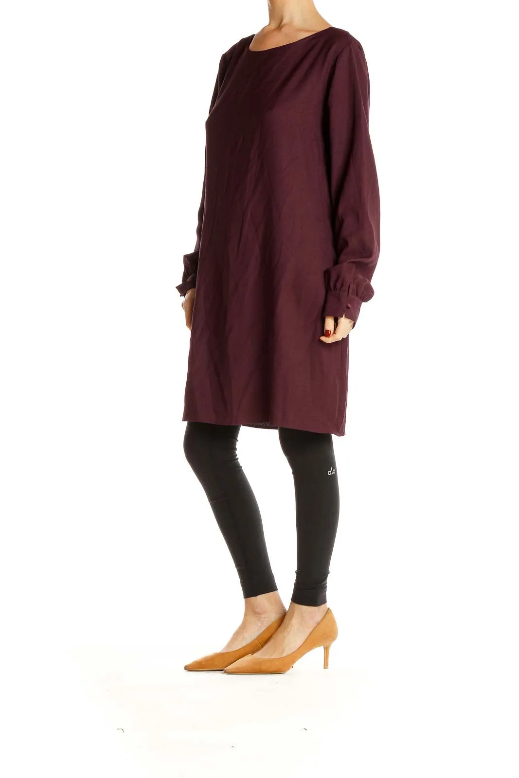 Burgundy Long Sleeve Shift Dress