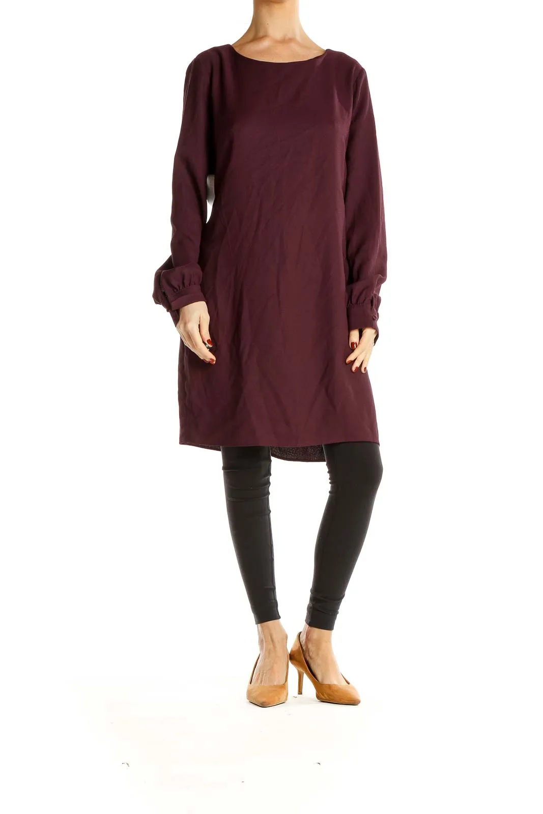 Burgundy Long Sleeve Shift Dress