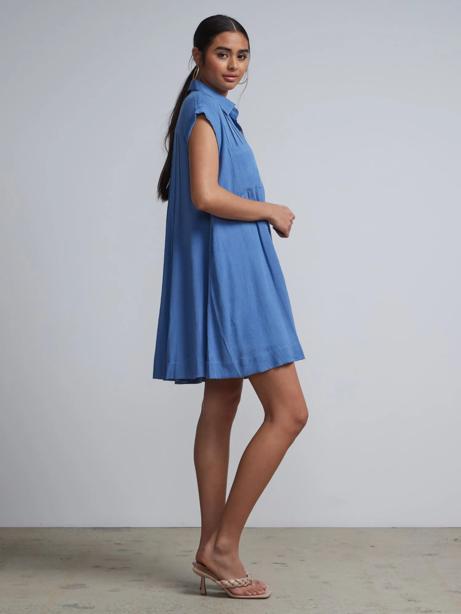 Buttoned Front Mini Shirt Dress