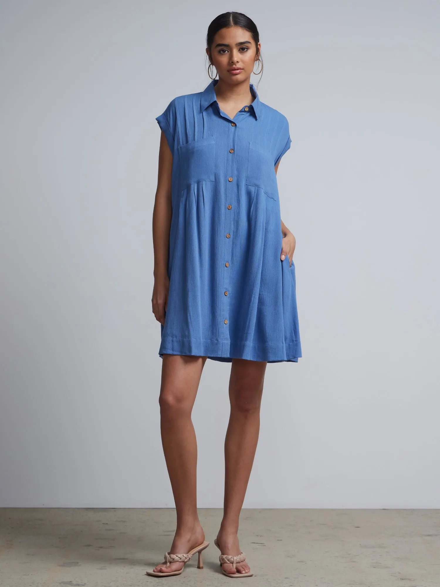 Buttoned Front Mini Shirt Dress