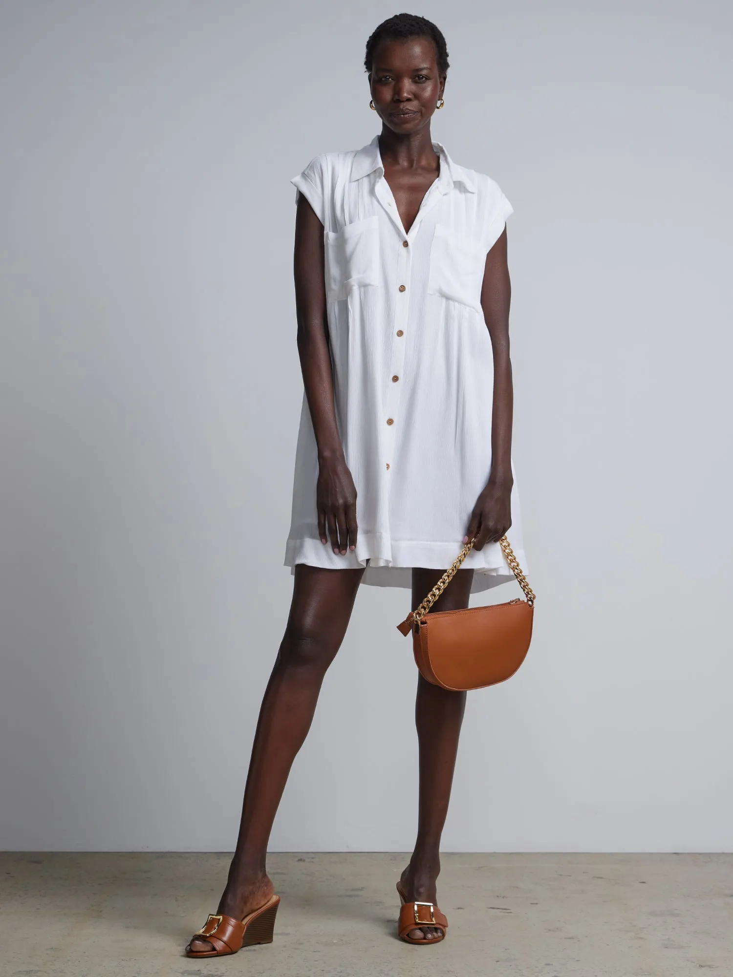 Buttoned Front Mini Shirt Dress