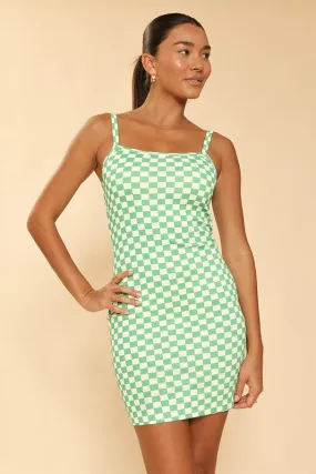 Checkered rib knit tank top dress