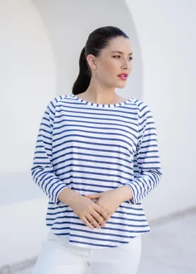 Cotton Raglan Sleeve Stripe Tee White/Navy