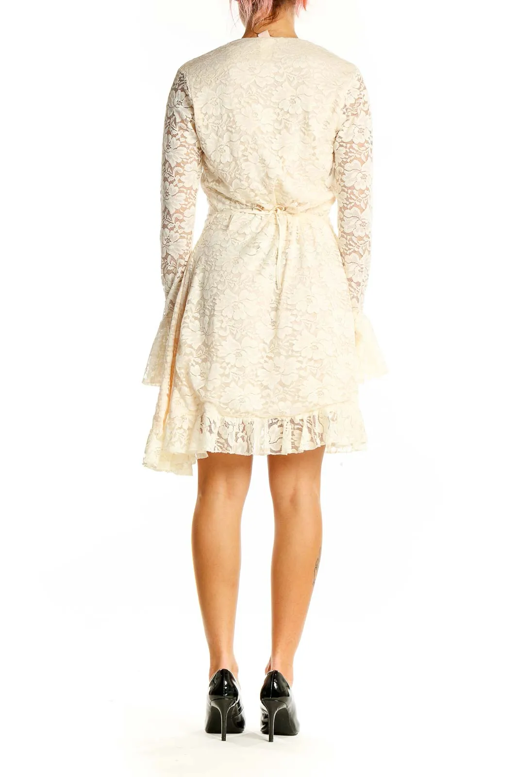 Cream Lace Wrap Mini Dress