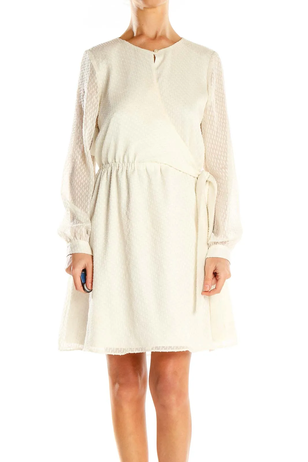 Cream Textured Wrap Dress