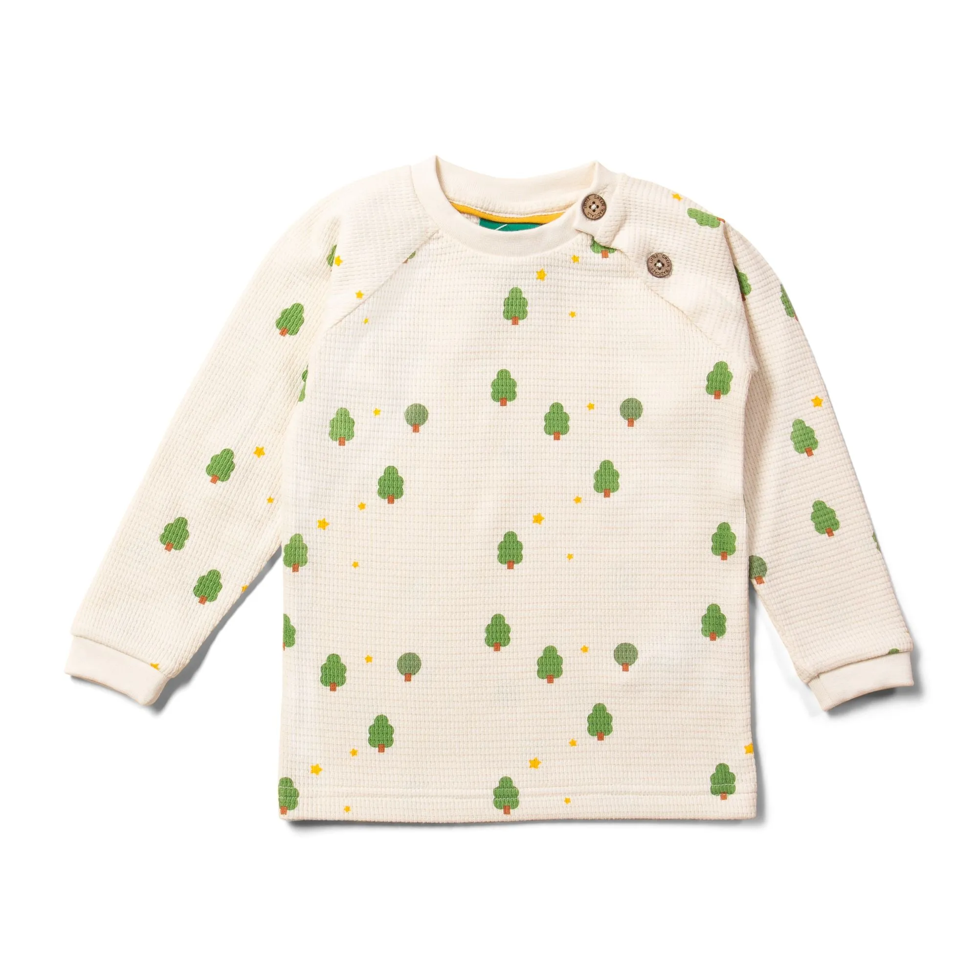 Cream Winter Trees Long Sleeve Button Waffle Shirt