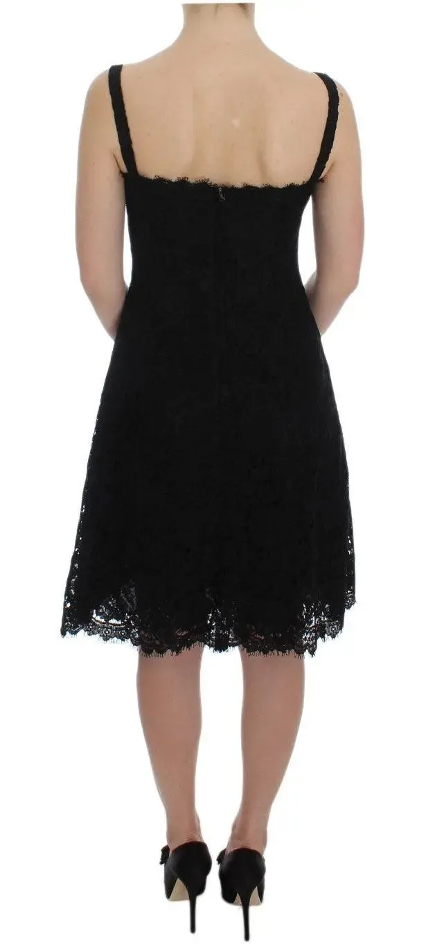 Dolce & Gabbana Black Floral Lace Shift Knee Length Dress