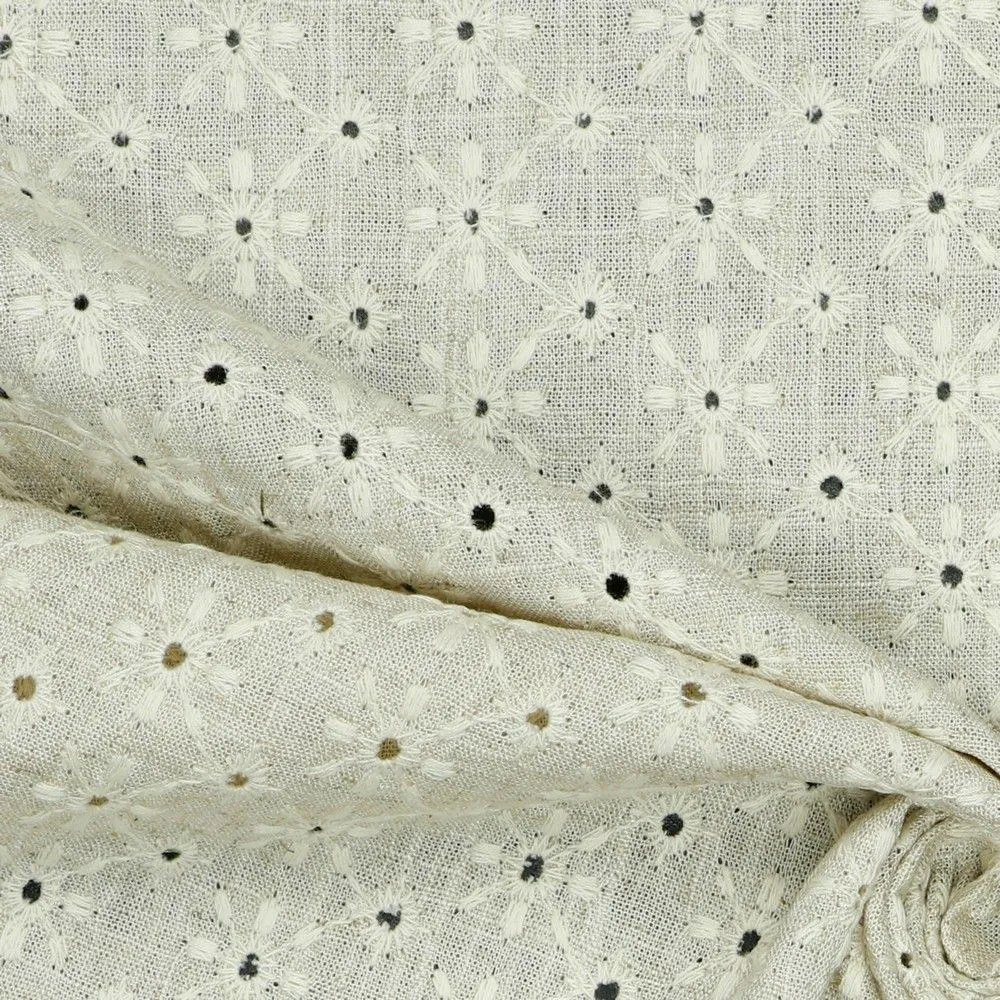 Embroidered Linen Viscose - Natural