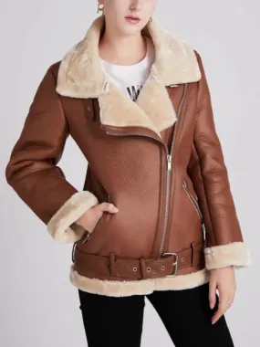 Faux Sheep Leather Fur Winter Flight Jacket