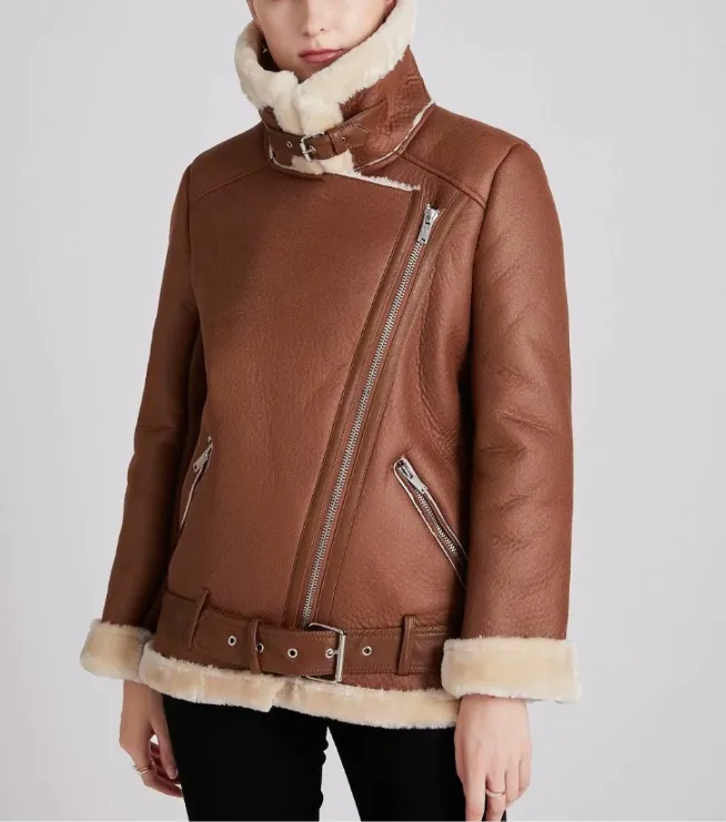 Faux Sheep Leather Fur Winter Flight Jacket