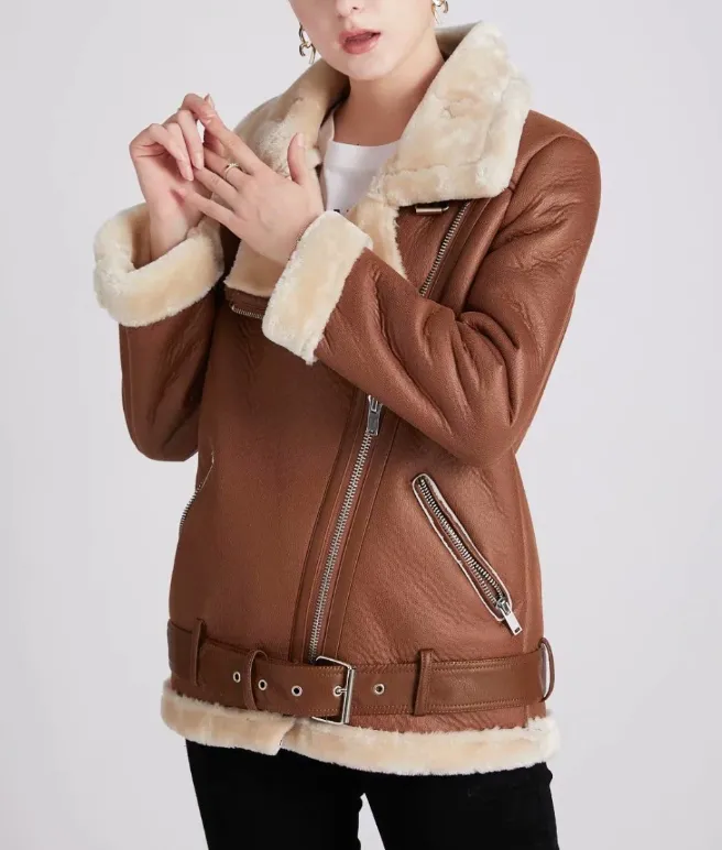 Faux Sheep Leather Fur Winter Flight Jacket