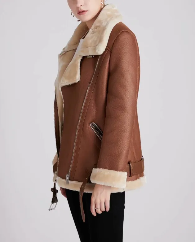 Faux Sheep Leather Fur Winter Flight Jacket