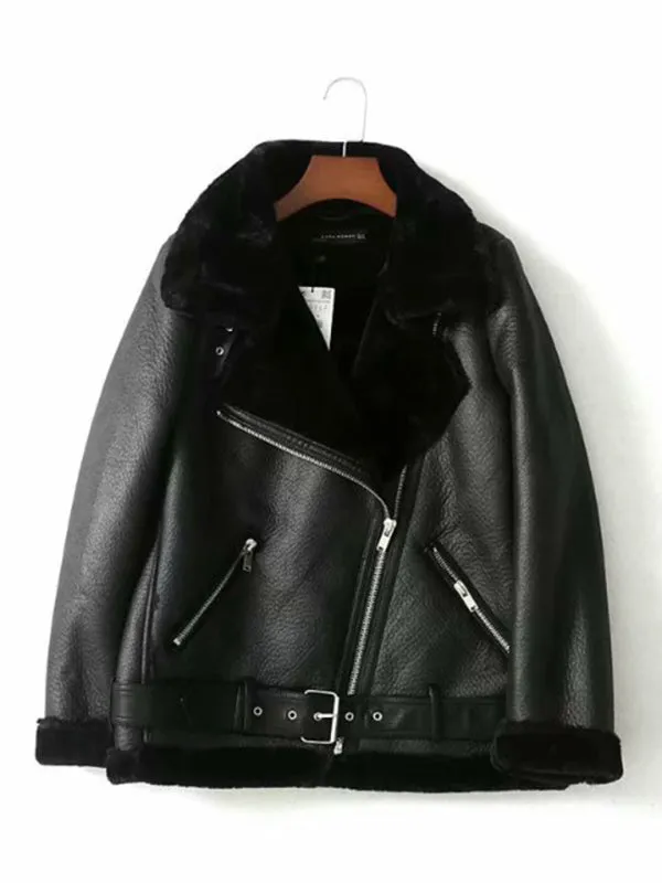 Faux Sheep Leather Fur Winter Flight Jacket